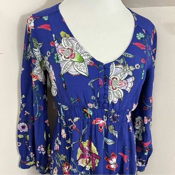 Anthropologie Maeve Purple Floral Long Sleeve Ruffle Hem Dress XS/S - Picture 2 of 10